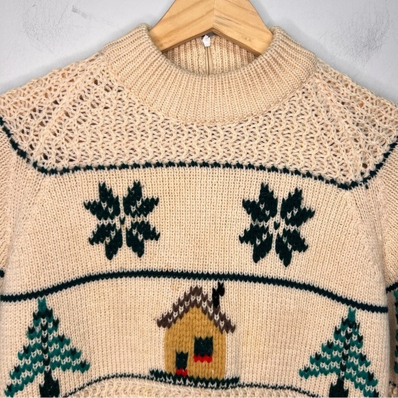Vintage Handknit Winter Wool Sweater Cabin Christmas Holiday Snowflake - Picture 3 of 16